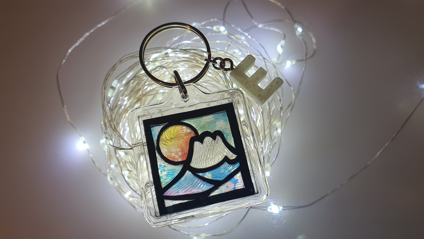 日本光雕鎖匙扣附個人化夜光字母 (富士山)